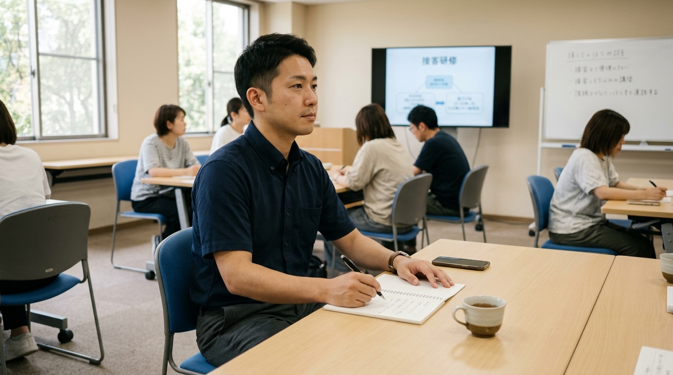 未経験から研修を受けて仕事を学ぶ男性の様子
